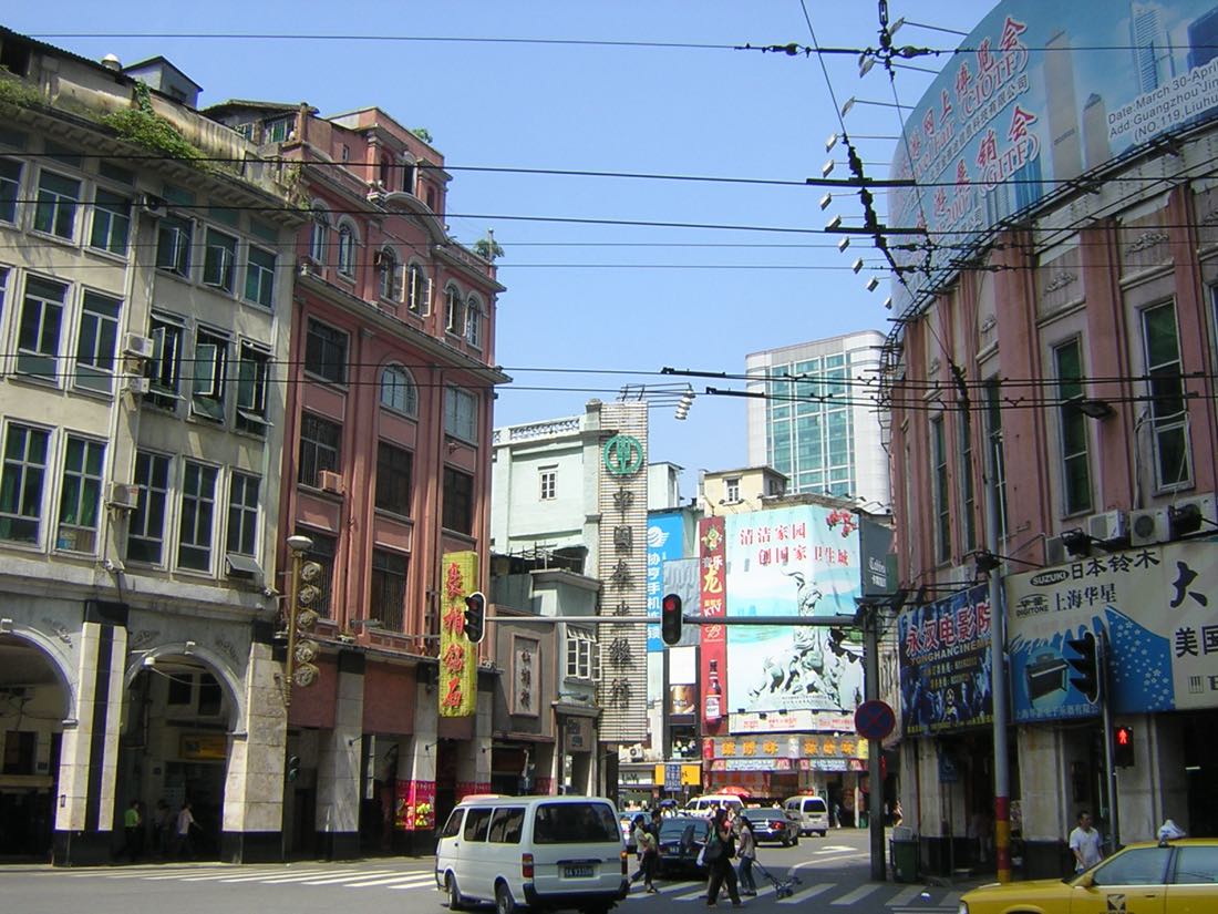 Pedestrians on a Guangzhou street in daylight